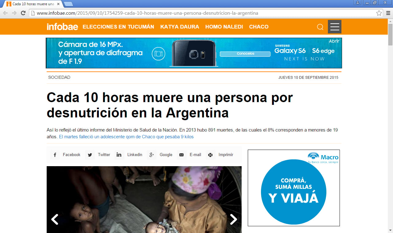 Infobae: «Cada 10 horas muere una persona por desnutrición en la Argentina»