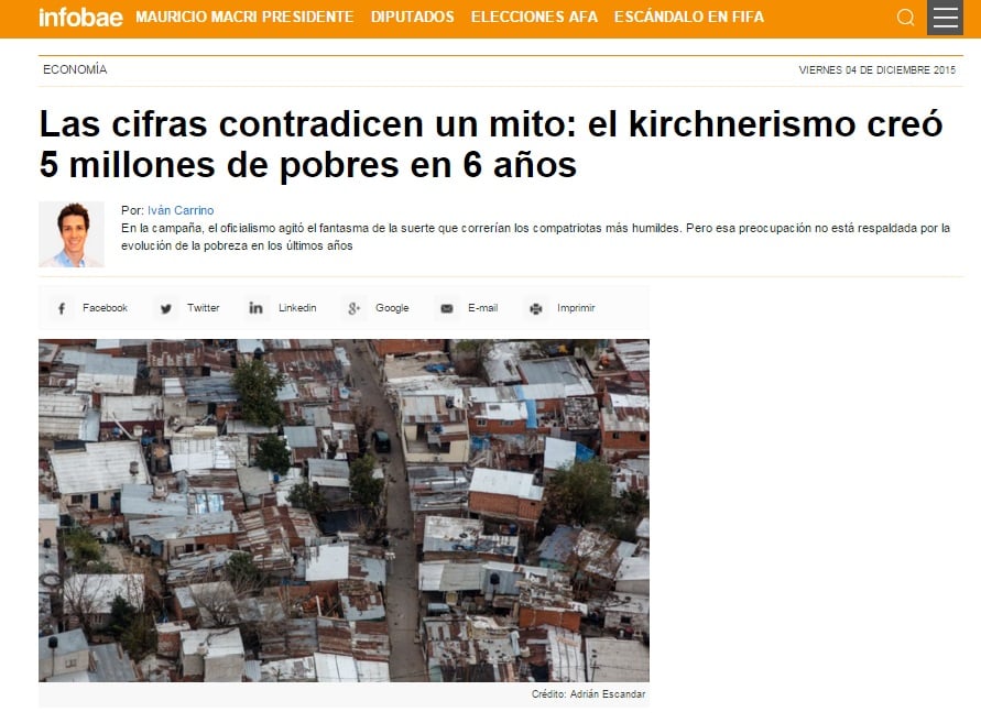 Infobae: «El kirchnerismo creó cinco millones de pobres en seis años»