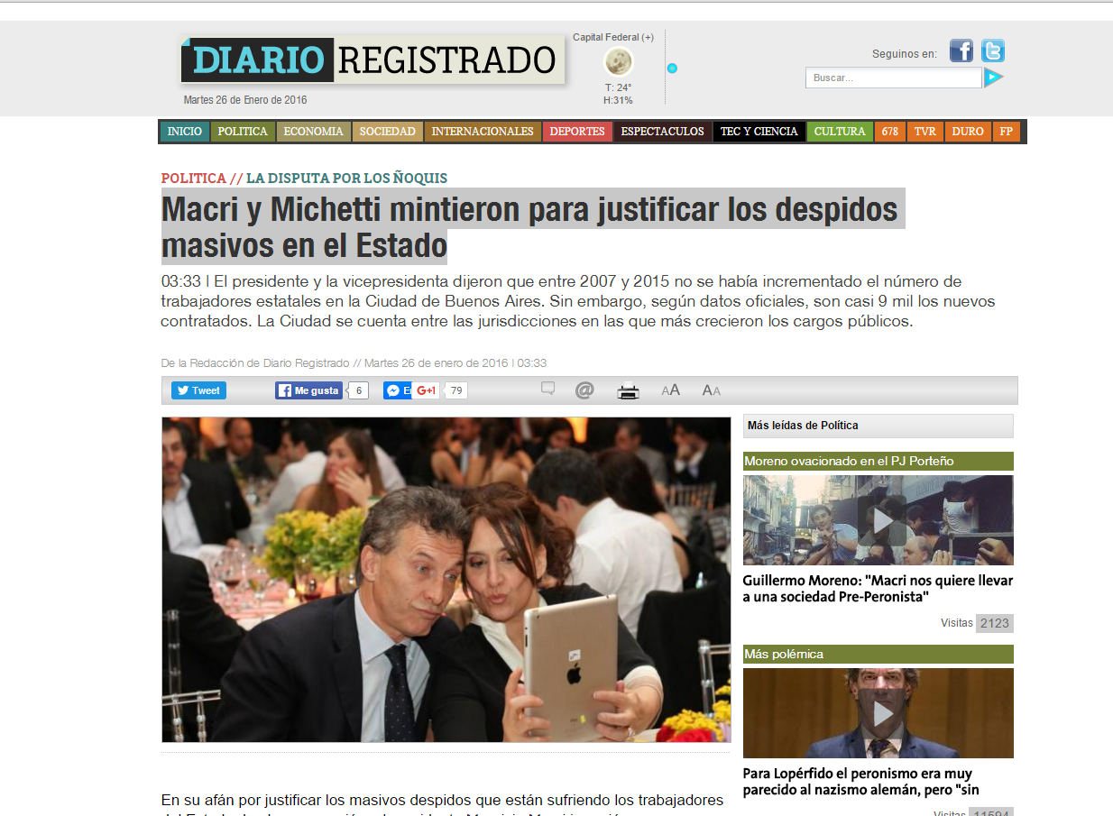 Diario Registrado: «Macri y Michetti mintieron para justificar los despidos masivos en el Estado»