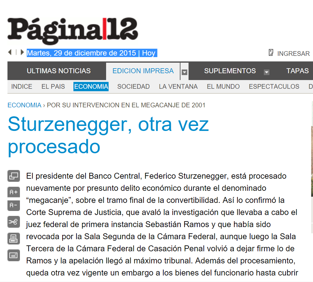 Página 12: «Sturzenegger, otra vez procesado»