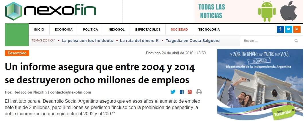 IDESA: «Se destruyeron ocho millones de empleos en una década».