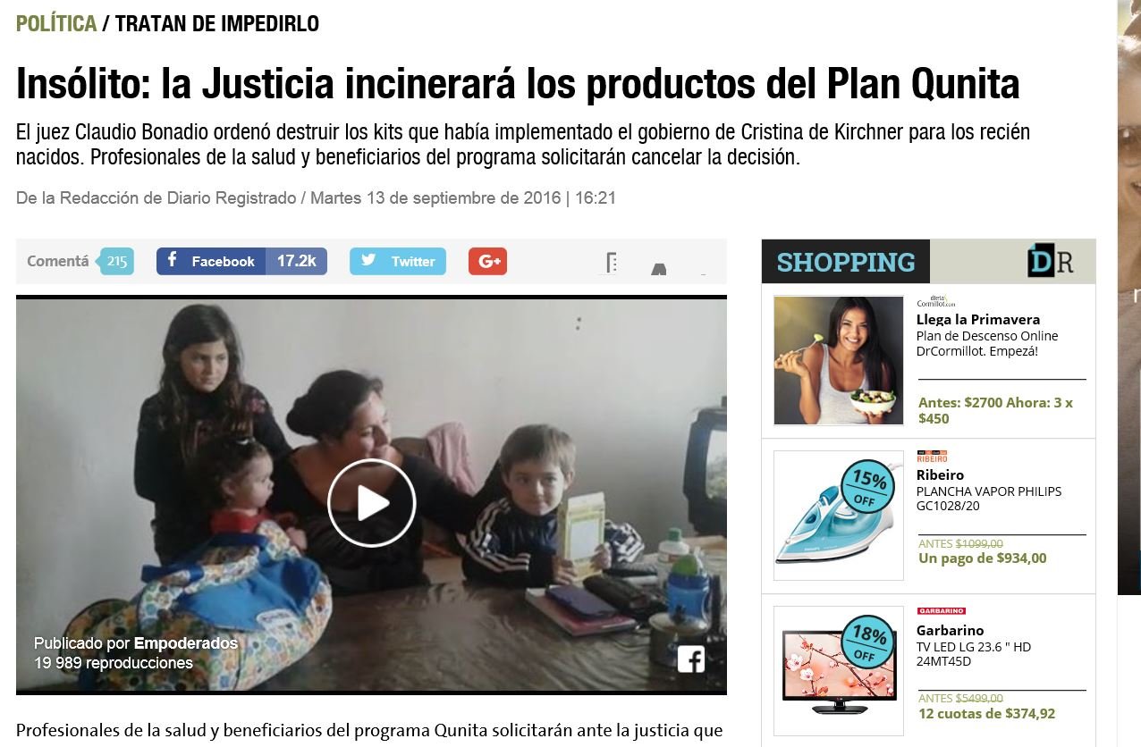 Diario Registrado: «Insólito: la Justicia incinerará los productos del Plan Qunita»