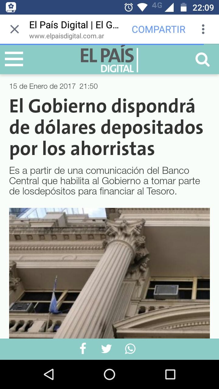 El País Digital: «El Gobierno dispondrá de dólares depositados por los ahorristas»