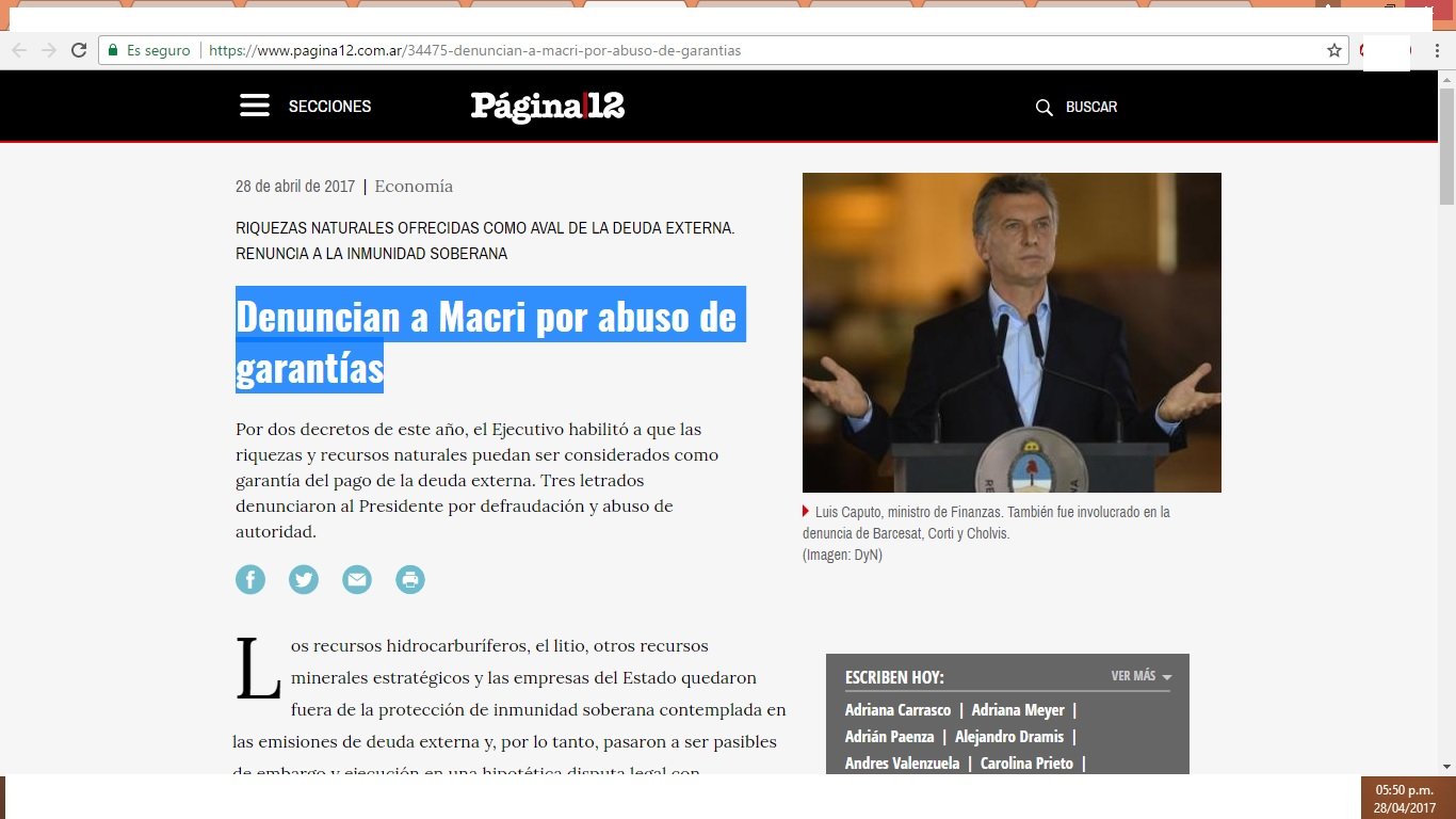 Página 12: «Denuncian a Macri por abuso de garantías»