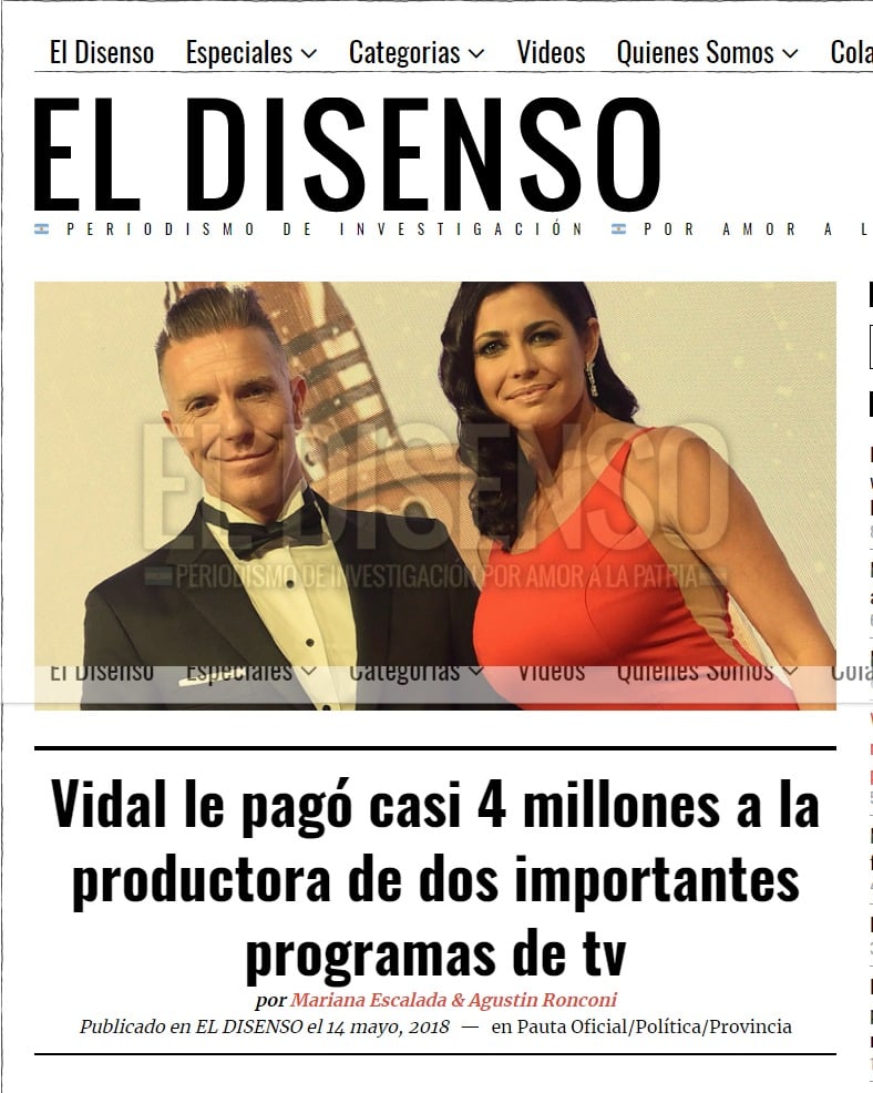 El Disenso: «Vidal le pagó casi 4 millones a la productora de dos importantes programas de tv»