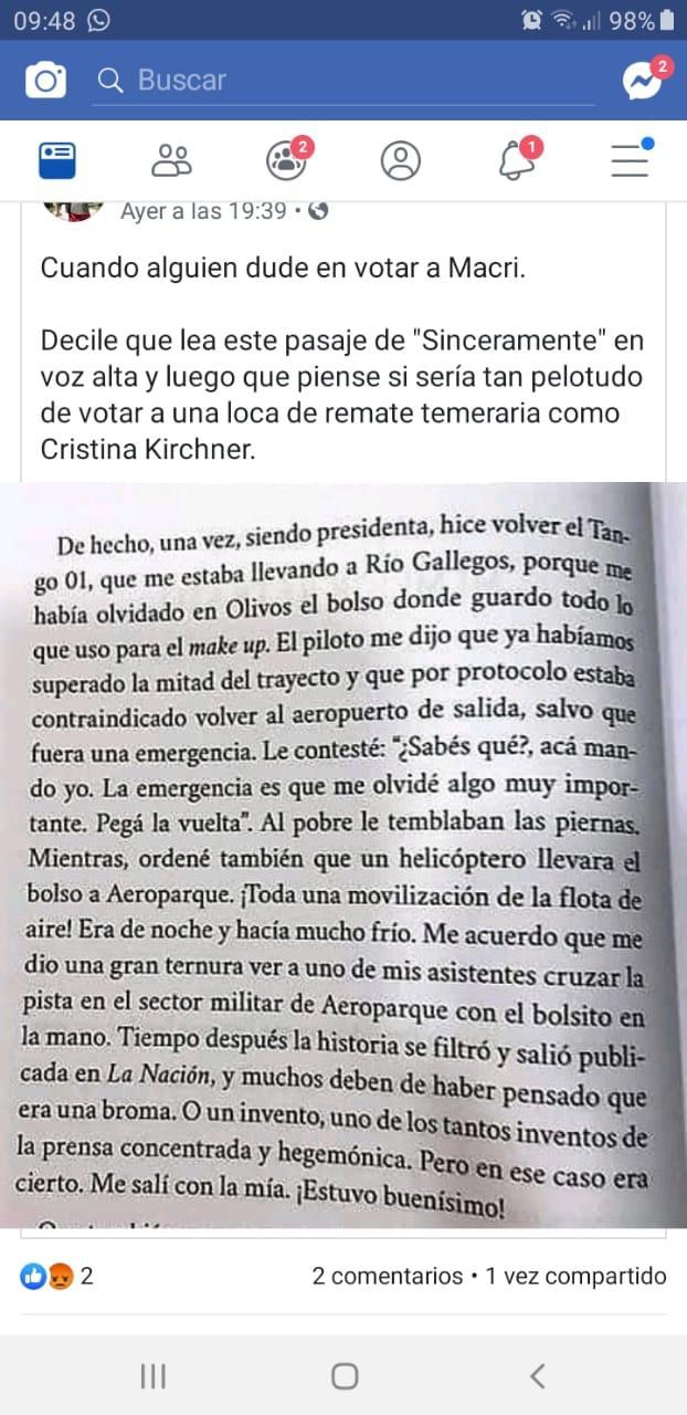 No, esta página no está en «Sinceramente», el libro de CFK