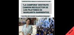 Es falso que Margarita Barrientos denunció a La Cámpora por agredir un camión de su fundación durante el paro de esta semana