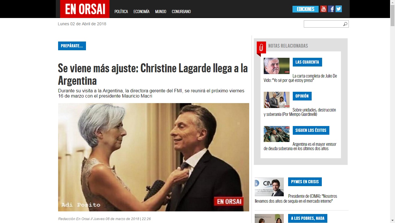 Es #FalsoEnLasRedes la foto donde Lagarde le arregla la corbata a Macri