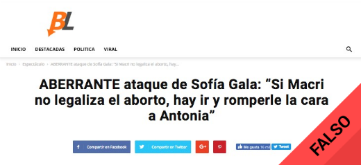 Es falso que Sofía Gala amenazó con golpear a Antonia Macri si no se aprueba la despenalización del aborto