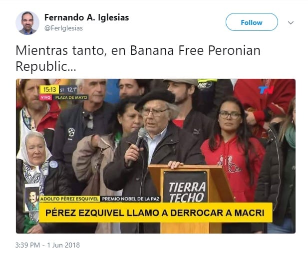 Es #FalsoEnLasRedes que Pérez Esquivel haya llamado a derrocar a Macri