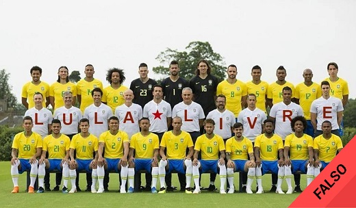 Es #FalsoEnLasRedes la foto de la selección brasileña reclamando por la libertad de Lula