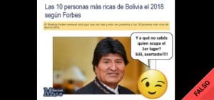 Es falso que Evo Morales está primero en el ranking de la Revista Forbes con las personas más ricas de Bolivia