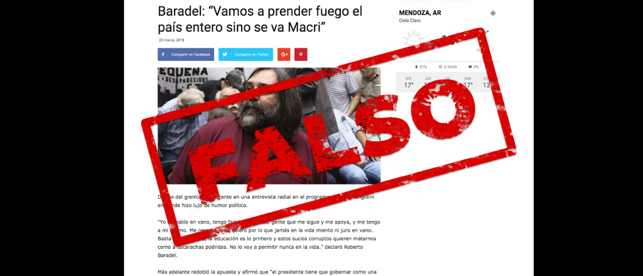 Es falso que Baradel dijo que los docentes van “a prender fuego el país si no se va Macri”