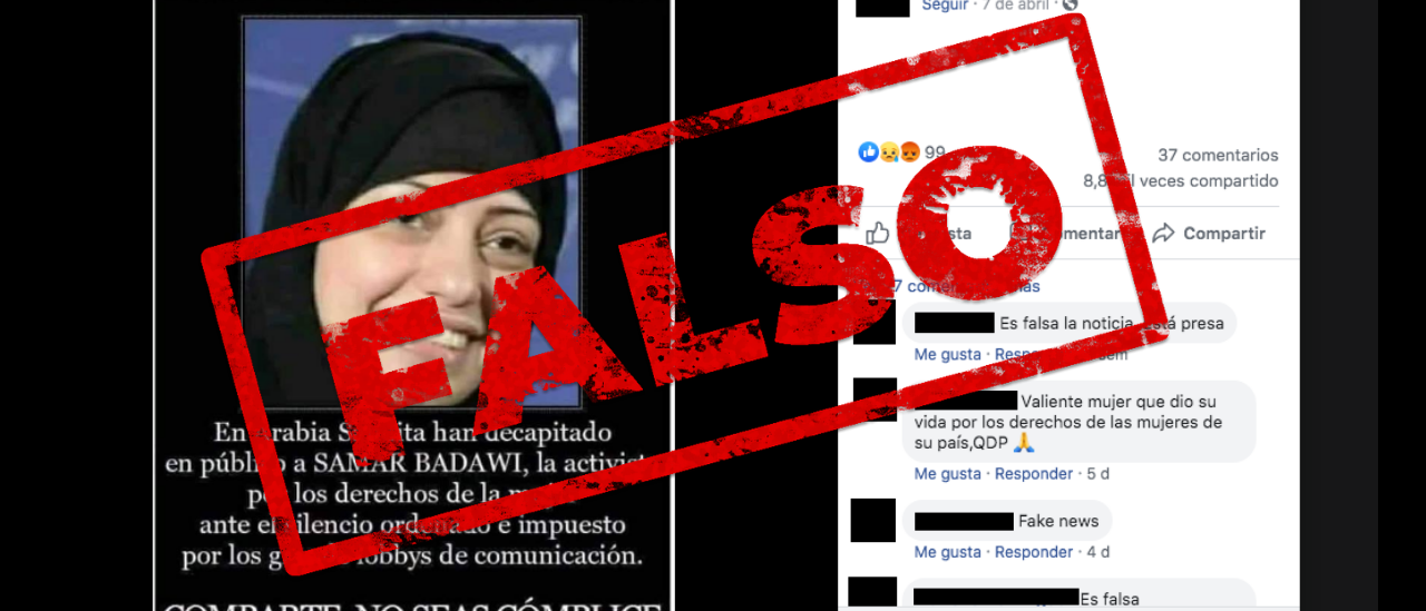 No, no es cierto que decapitaron a la activista Samar Badawi
