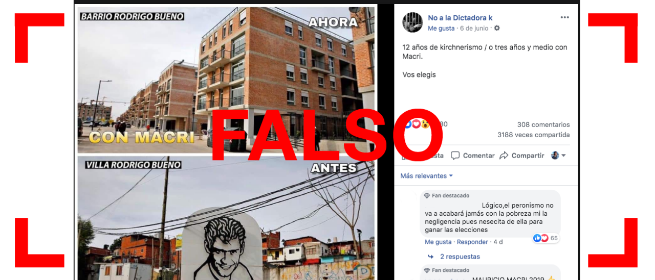 Es falsa la imagen que compara el antes y el ahora del barrio Rodrigo Bueno