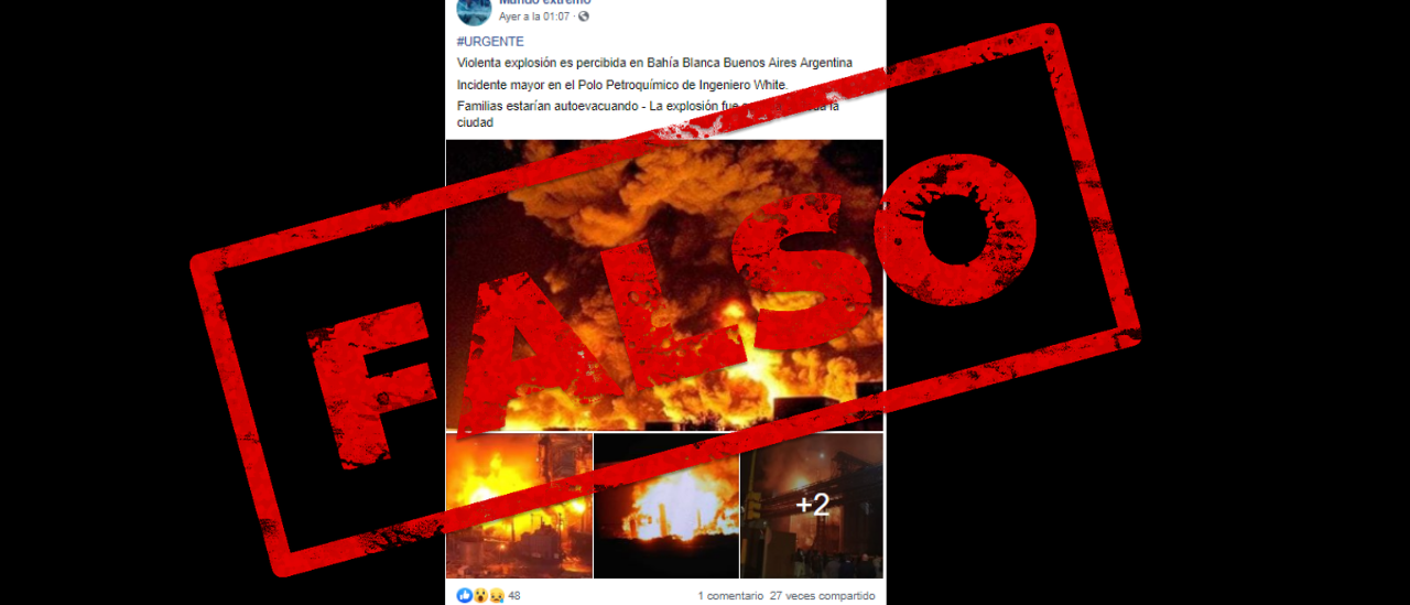 No, estas fotos no son de la explosión en una planta en el polo petroquímico de Bahía Blanca