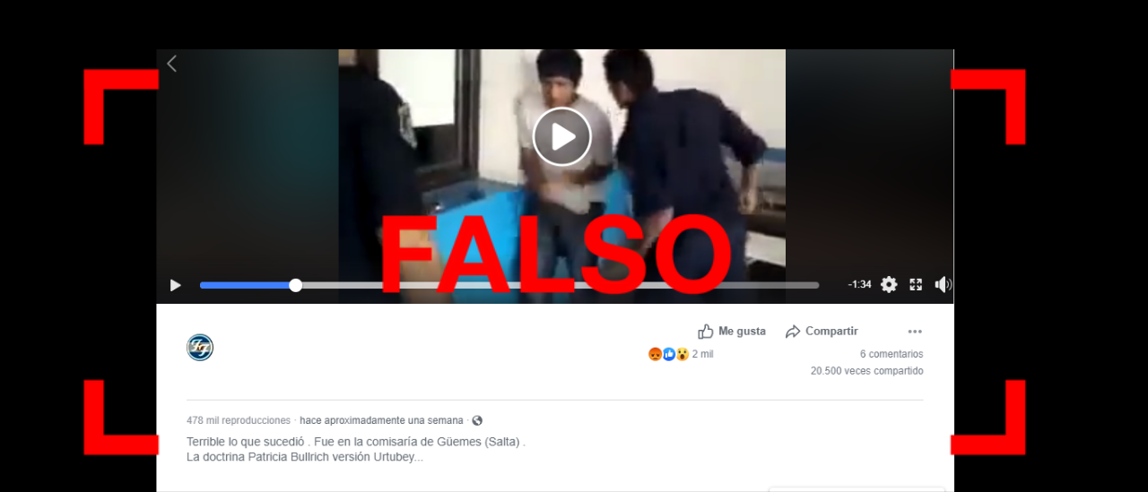 No, este video de un policía pegándole a un joven en Salta no es de ahora, sino de 2012