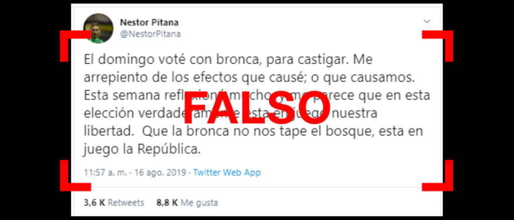 Es falso el tuit de Pitana en donde señala que votó “con bronca” contra el Gobierno