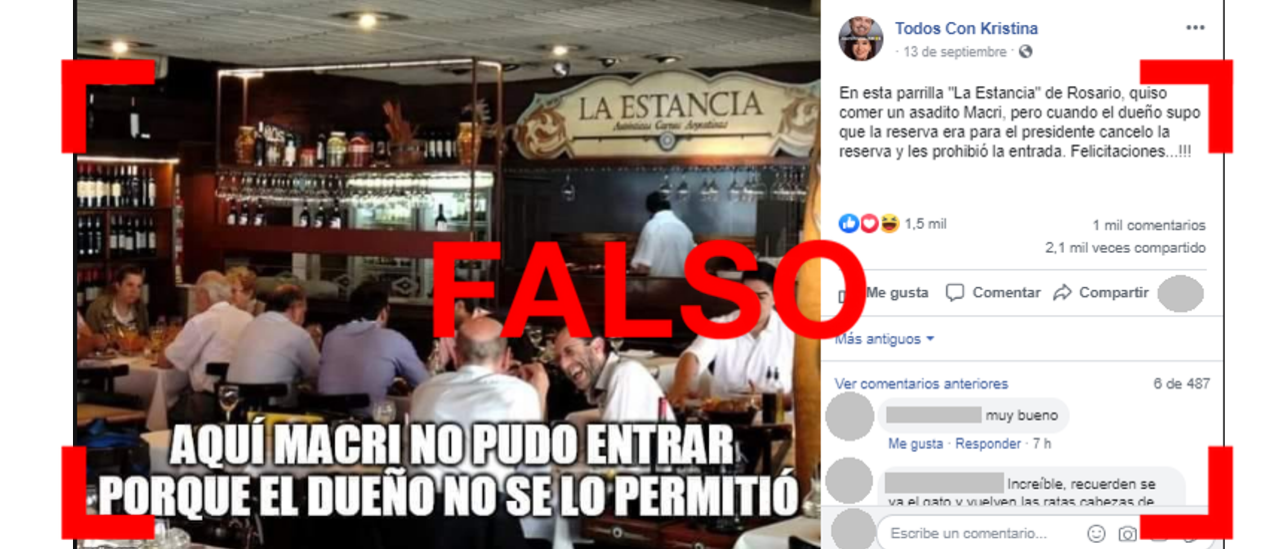 Es falso que un restaurante en Rosario no dejó almorzar a Macri