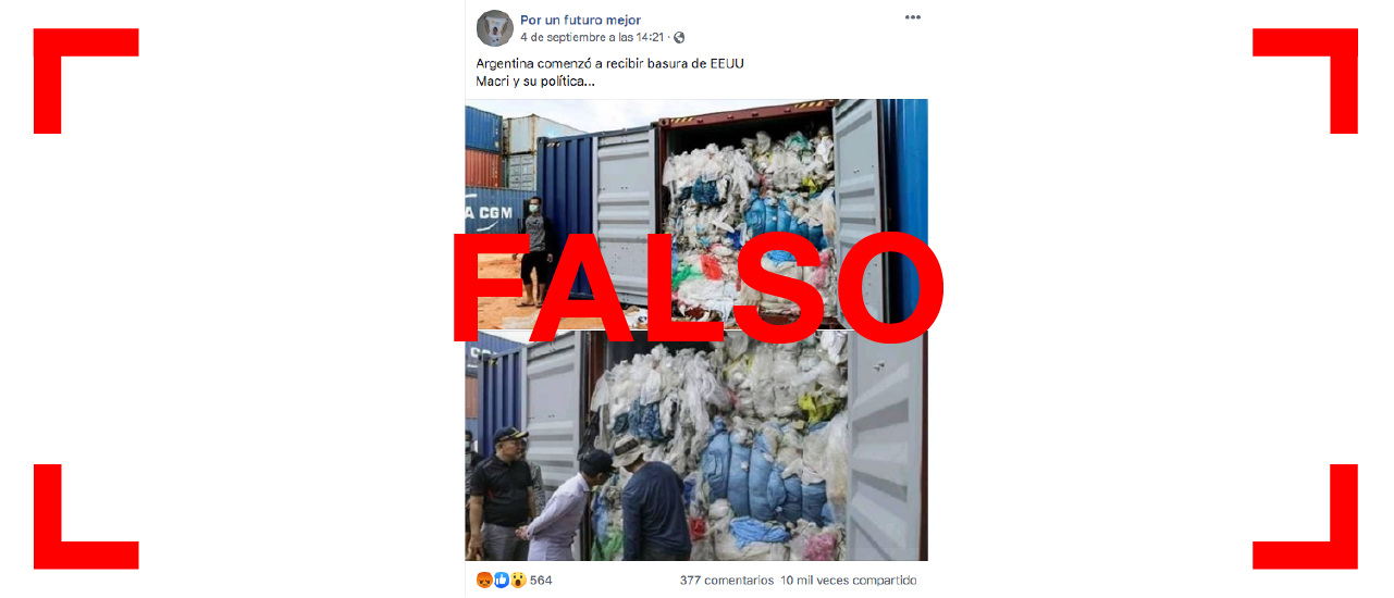 Es falsa la publicación que muestra que llegó basura desde los Estados Unidos de esta manera en contenedores