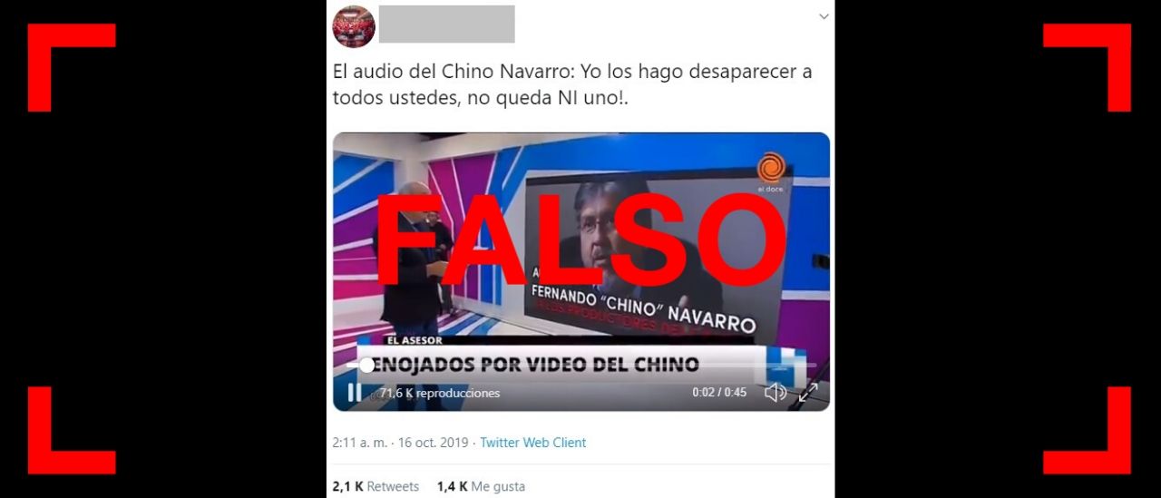 Es falso que en un audio el “Chino” Navarro amenazó a productores agropecuarios y los trató de “zánganos”