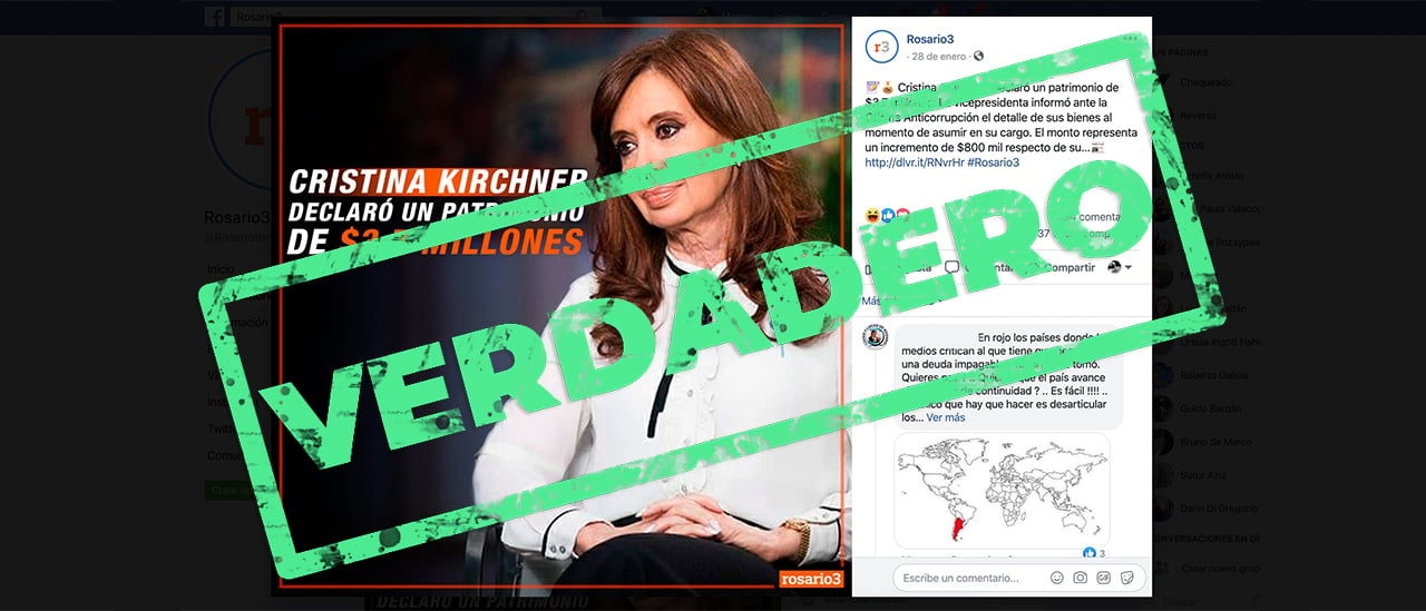 Es verdadero que Cristina Kirchner declaró un patrimonio de $3,7 millones