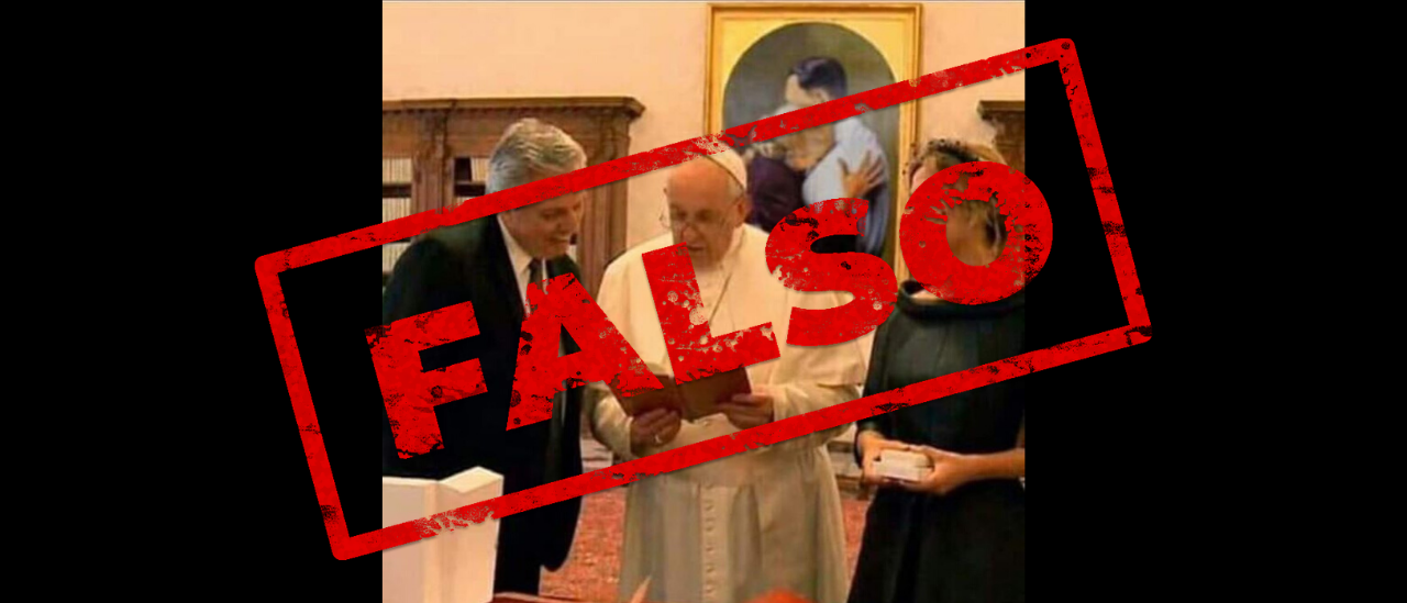 No, el Papa no tiene un cuadro de Perón y Evita en la foto con Fernández