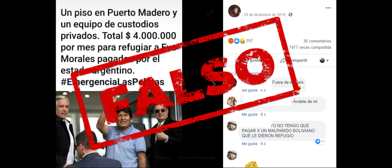 No, el Estado argentino no gasta $ 4 millones en un departamento en Puerto Madero y seguridad privada para Evo Morales