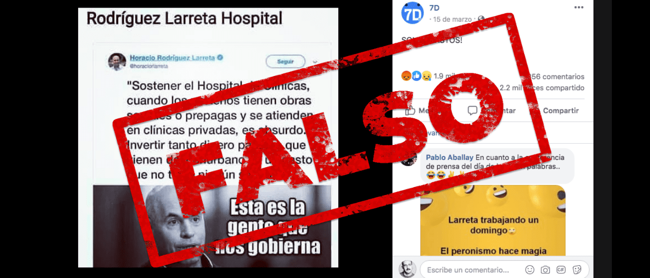 No, Rodríguez Larreta no publicó un tuit contra el Hospital de Clínicas