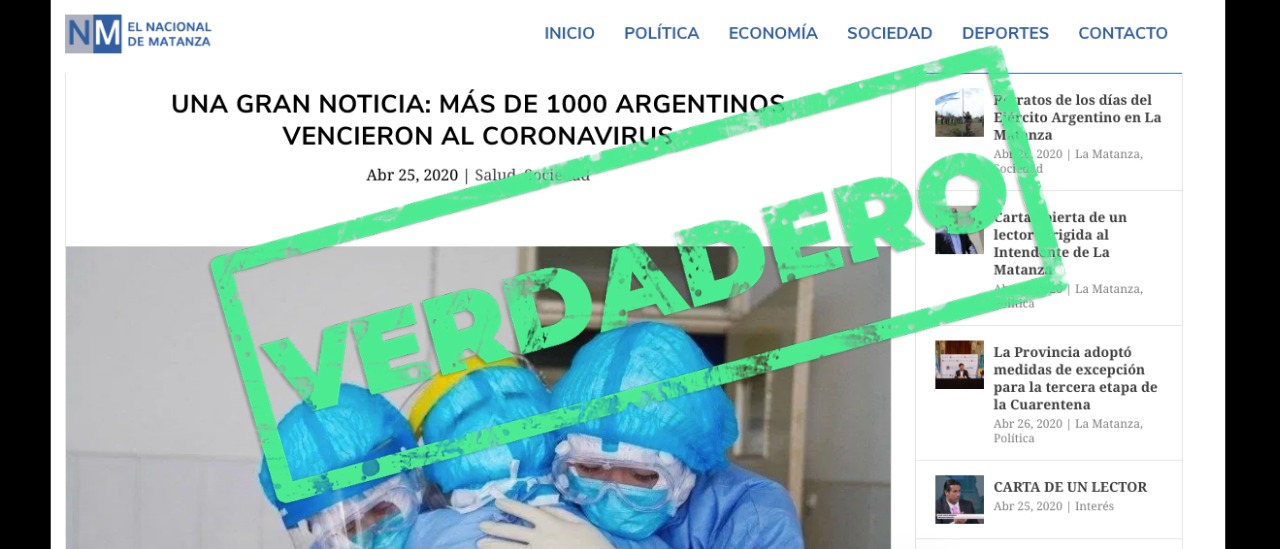 Es verdadero que la Argentina ya tiene más de mil personas recuperadas de la COVID-19