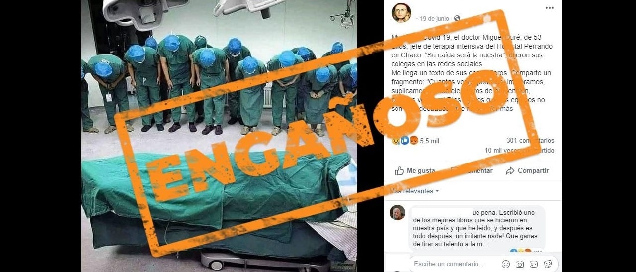 Es verdadero que un médico chaqueño falleció por coronavirus y fue despedido por colegas, pero la foto que se utilizó es de China de 2016