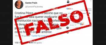 No, Gastón Pauls no tuiteó ningún mensaje sobre el cruce televisivo entre Alberto Fernández y Cristina Pérez