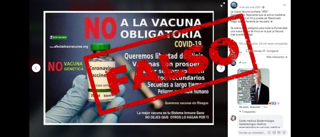 Es falso que “la nueva vacuna” contra el coronavirus tiene “ARN digitalizable” que se “activa mediante el 5G” y puede reactivar el virus