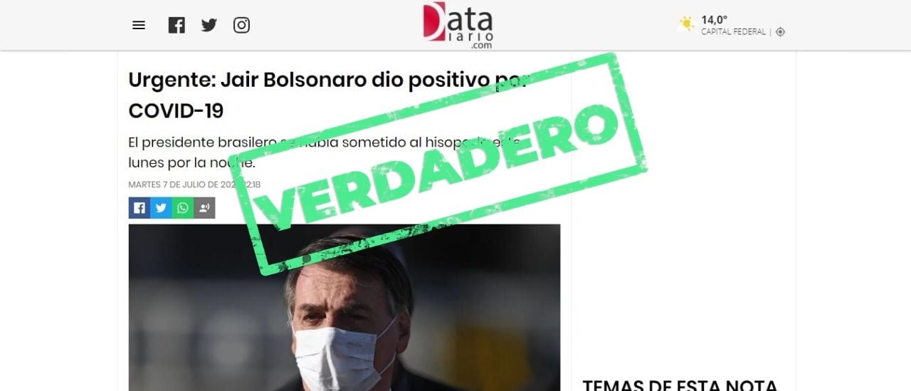 Es verdadero que Bolsonaro dijo que tiene coronavirus