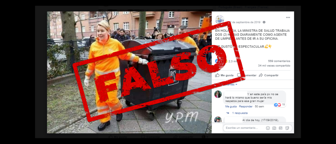 No, esta no es una foto de la ministra de Salud de Holanda que “trabaja dos horas diarias como agente de limpieza”