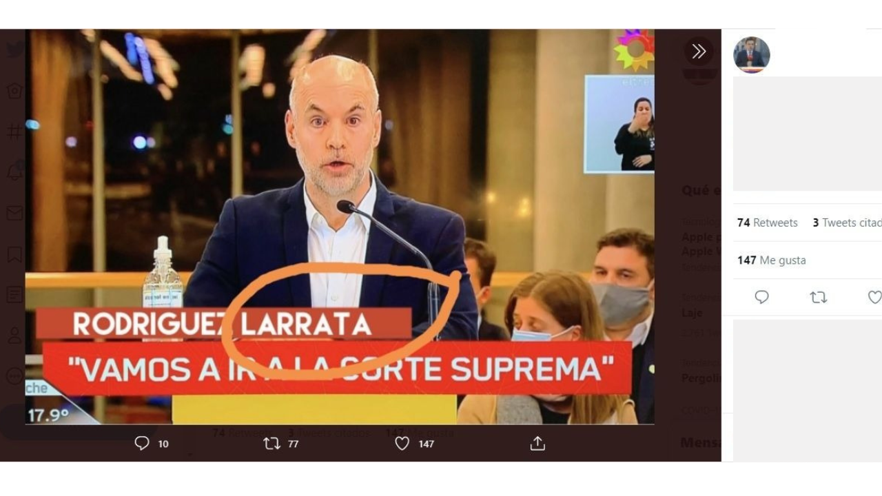 Es falsa la imagen de un videograph que presenta al jefe de Gobierno porteño como “Rodríguez Larrata”