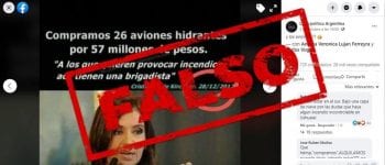 Es falso que Cristina Fernández de Kirchner anunció en 2012 la compra de aviones hidrantes