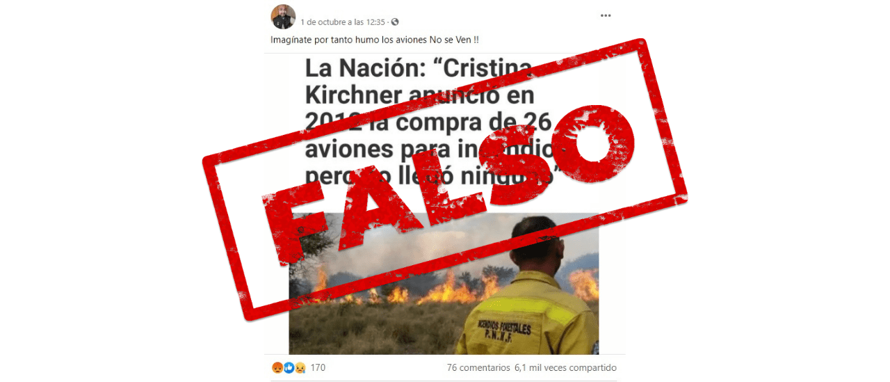 Es falso que Cristina Fernández de Kirchner anunció en 2012 la compra de 26 aviones para incendios y no llegó ninguno