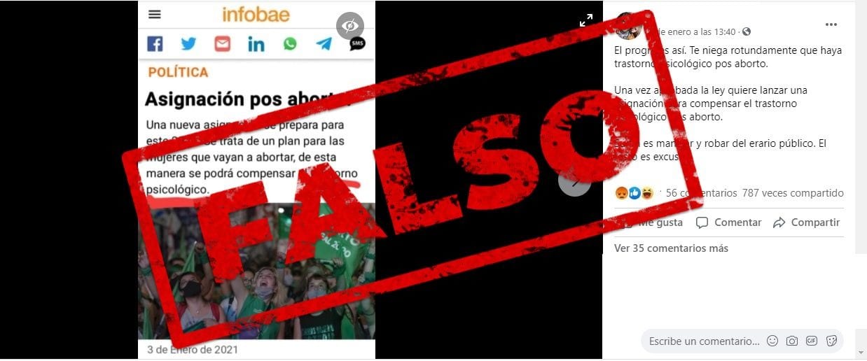 No, Infobae no publicó una nota anunciando el pago de una “asignación pos aborto”