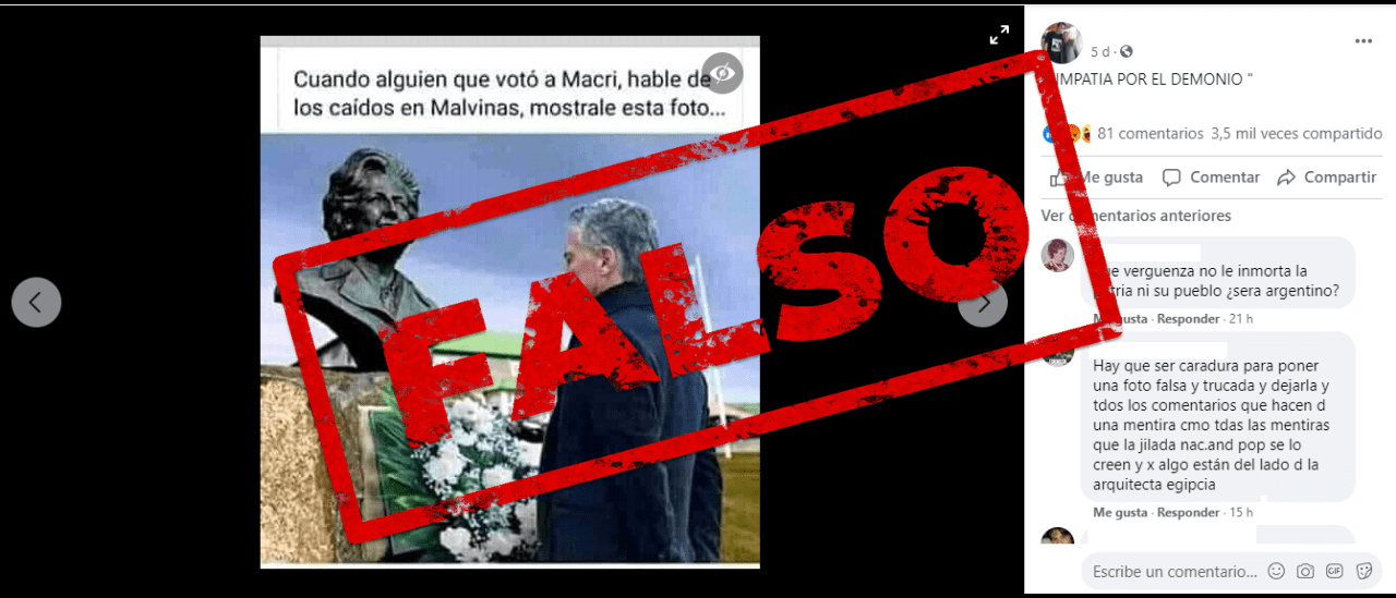 La foto de Macri rindiéndole homenaje al busto de Thatcher está editada