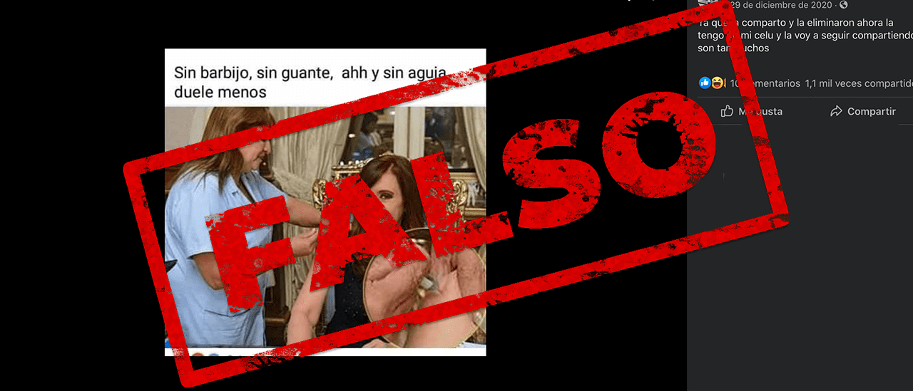 Es falso que Cristina Fernández de Kirchner fue vacunada contra el coronavirus sin barbijo y sin aguja