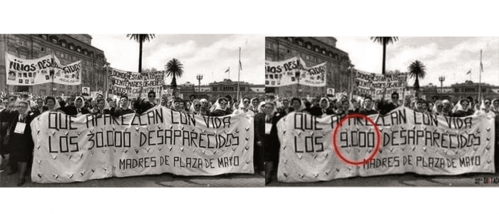Es falsa la foto de la bandera de Madres de Plaza de Mayo con la cifra de “9 mil desaparecidos”