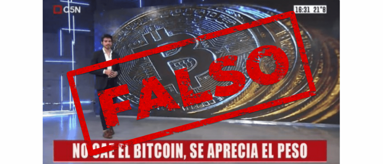 No, C5N no publicó un zócalo que dice: “No cae el bitcoin, se aprecia el peso”
