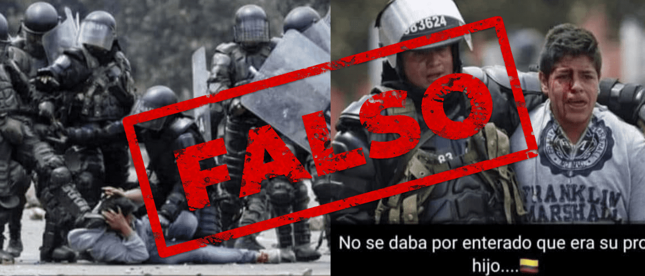 No, la foto del policía que reprimió a su hijo en Colombia no es actual