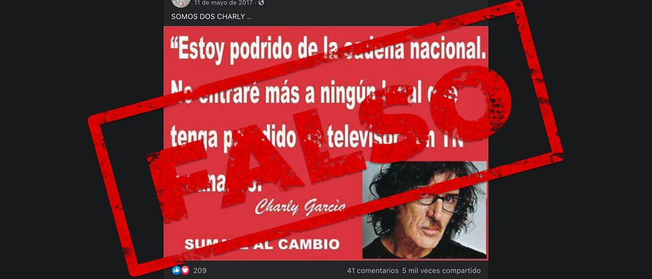 Es falsa la cita en la que Charly García critica a TN y Canal 13