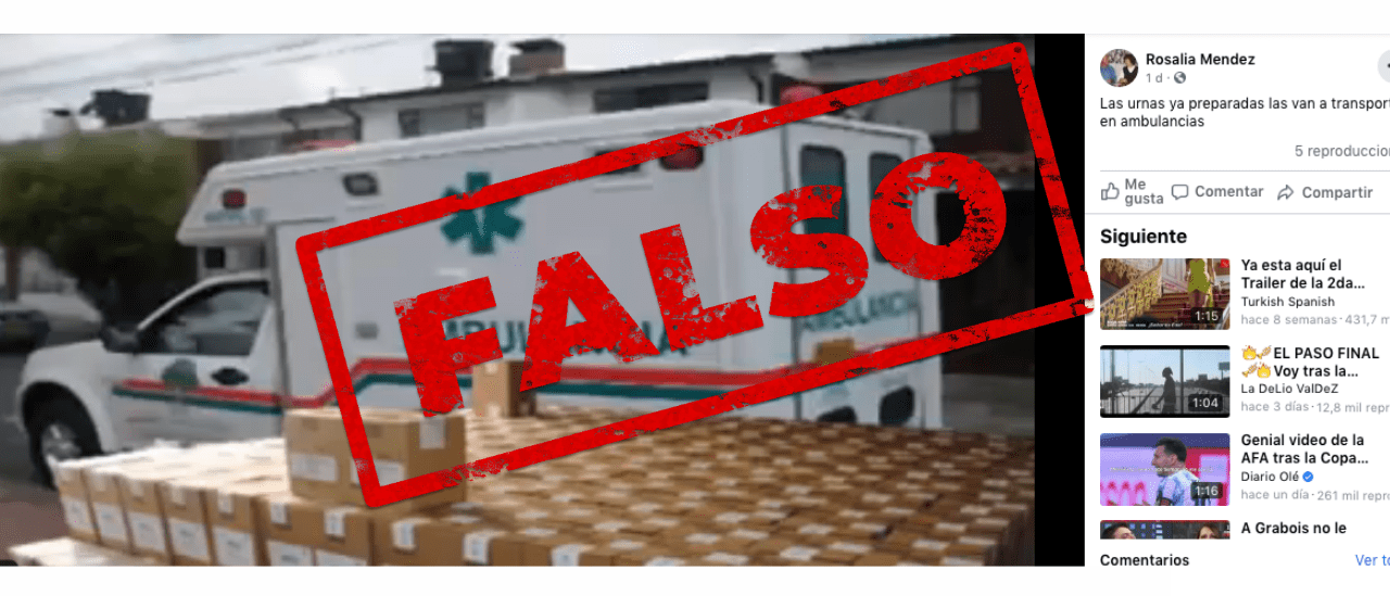 Es falsa la foto de una ambulancia y varias urnas que denuncia fraude