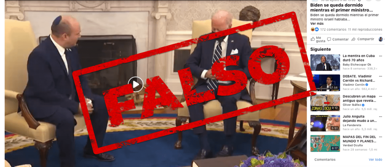 Es falso que Joe Biden se quedó dormido en su reunión con el primer ministro israelí