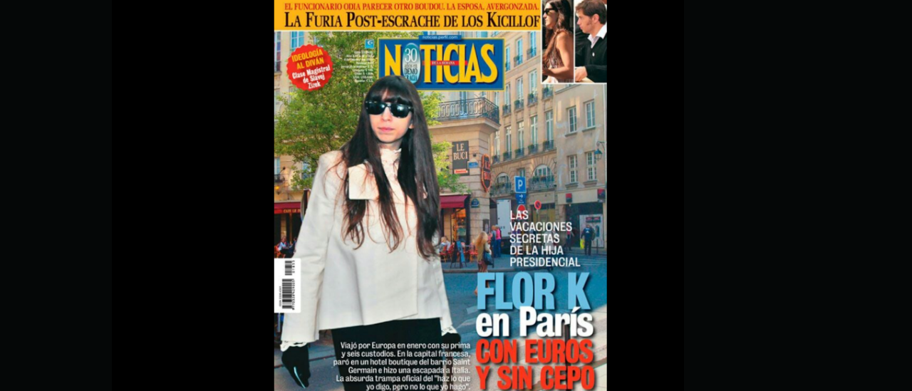 Es vieja la tapa de la Revista Noticias que informa que Florencia Kirchner viajó a París