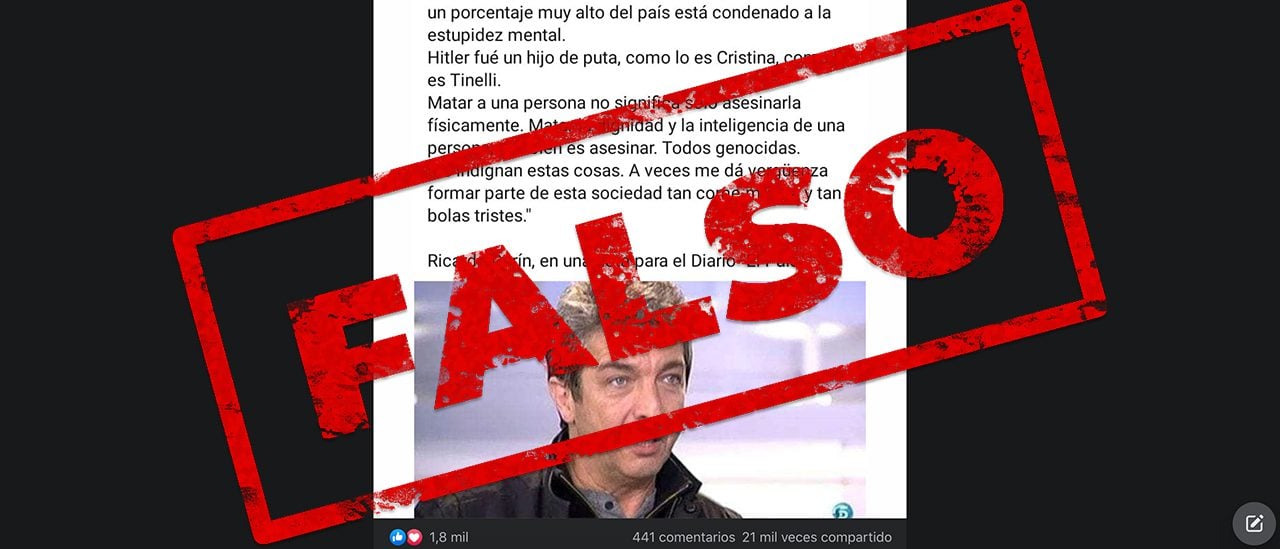 Es falsa la supuesta entrevista de Darín en la que compara a Hitler con CFK y Tinelli