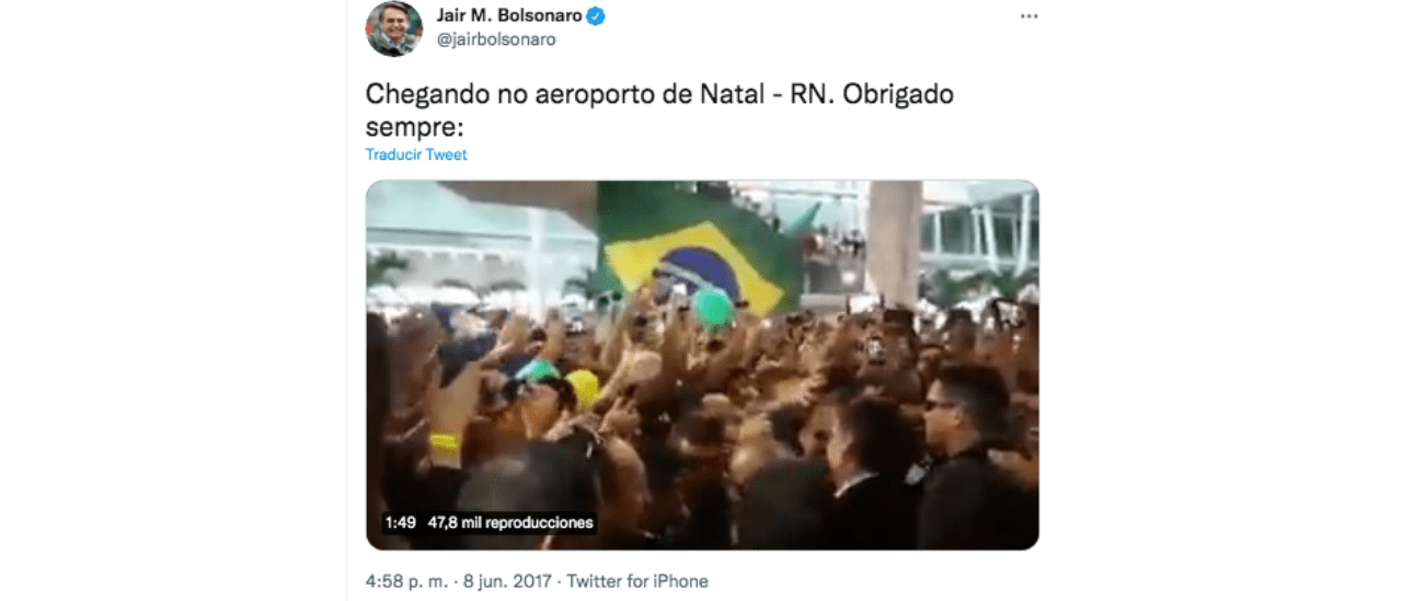 No, el video de Bolsonaro en un aeropuerto no fue grabado en Nueva York en 2021, sino en Brasil en 2017